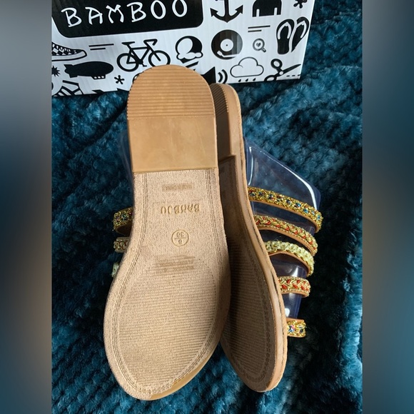 🌸BAMBOO Gold and tan Jeweled Strap Strappy Sandals. New! 8 pair avail. - Picture 3 of 4